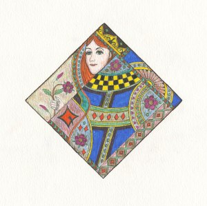Adapted from a "Queen of Diamonds" in a deck of playing cards, this design is by Meredith Eliassen, 2015.
