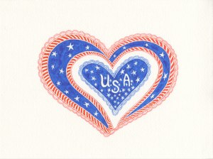Design of heart with stars and stripes by Meredith Eliassen, 2015.