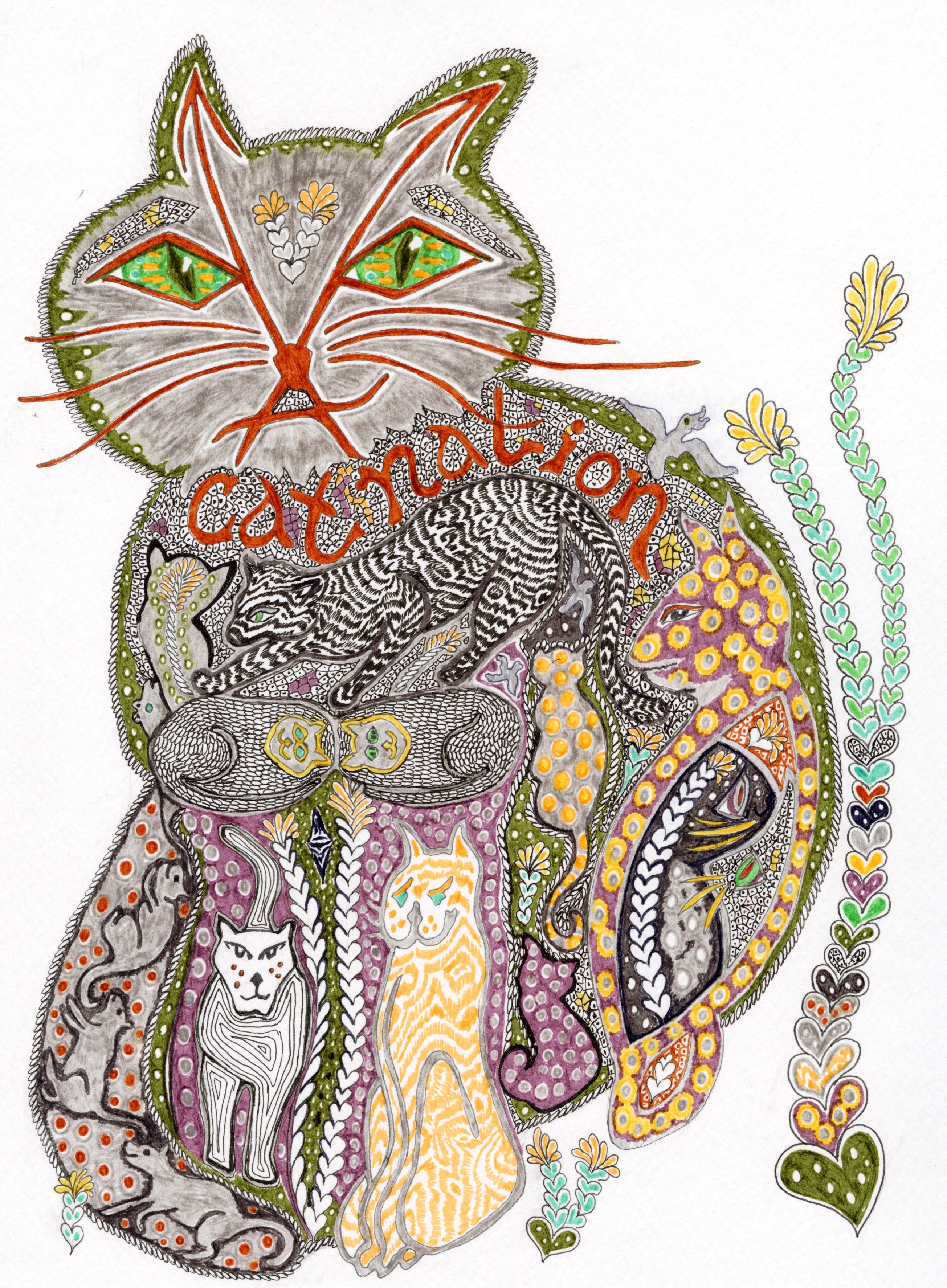 Cat Nation came about after my uncle suggested that I do a design with "a lot of cats." For me, it is reminiscent of Venetian byways where working cats congregate. Design by Meredith Eliassen, 2019.